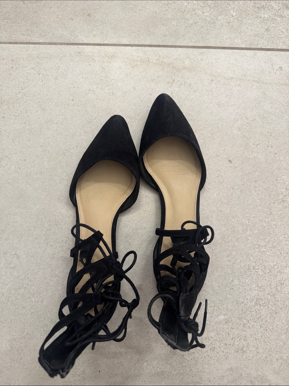 Via Spiga Black Pointed Toe Lace-Up D'Orsay Flats